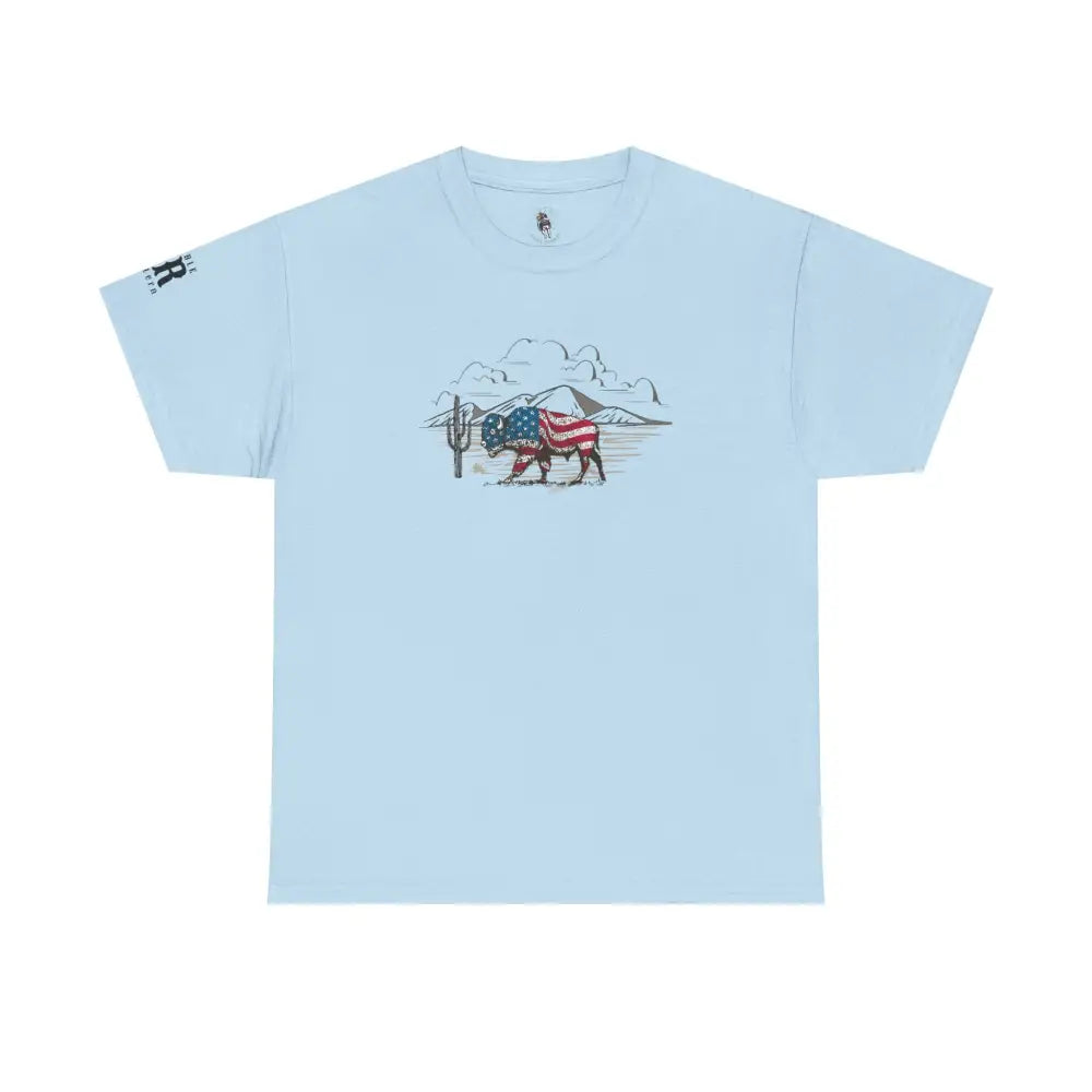 ’Bison Americana’ Double R Western’s™ - Basic T-Shirt - Light Blue / S - T-Shirt