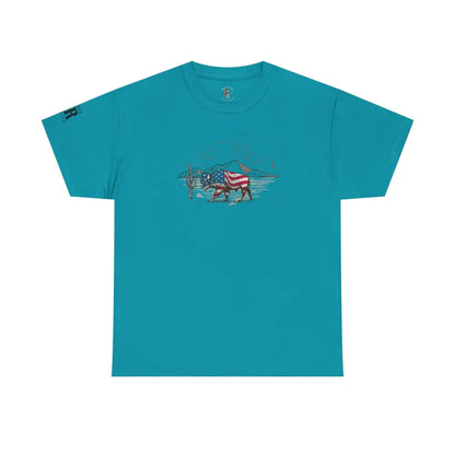 ’Bison Americana’ Double R Western’s™ - Basic T-Shirt - Tropical Blue / S - T-Shirt