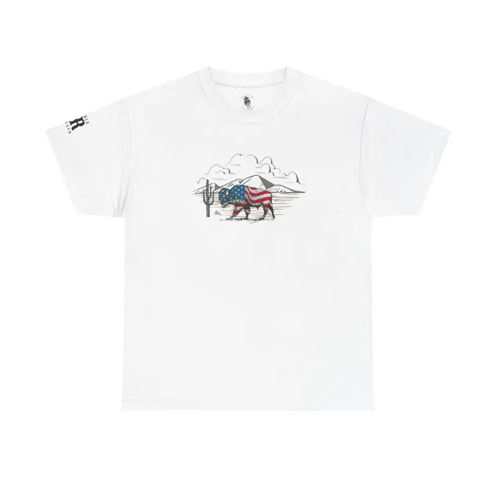 ’Bison Americana’ Double R Western’s™ - Basic T-Shirt - White / S - T-Shirt
