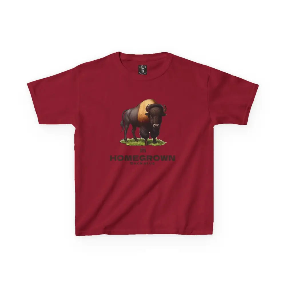 Bison Spirit Youth Tee - Double R Western™ - Kids Heavy Cotton™ Tee - Cardinal Red / XS - Kids clothes