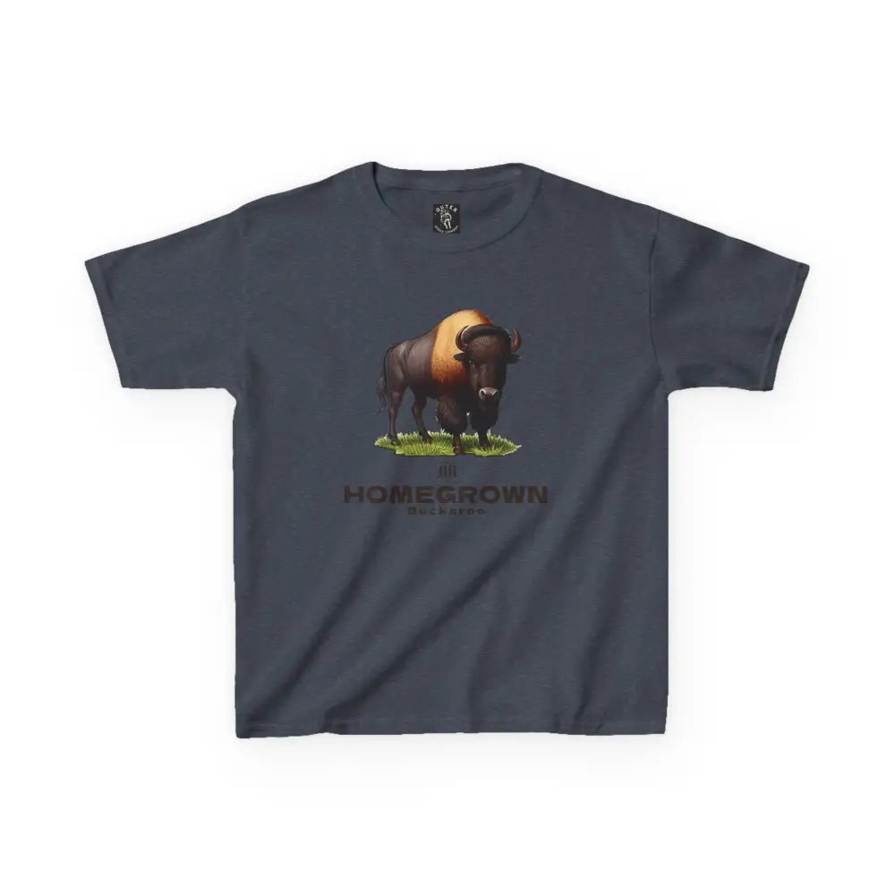 Bison Spirit Youth Tee - Double R Western™ - Kids Heavy Cotton™ Tee - Heather Navy / XS - Kids clothes
