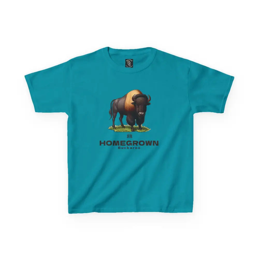 Bison Spirit Youth Tee - Double R Western™ - Kids Heavy Cotton™ Tee - Tropical Blue / XS - Kids clothes