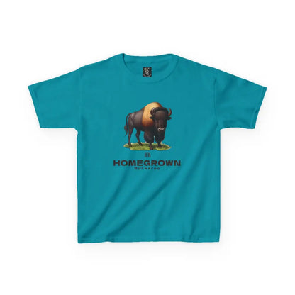 Bison Spirit Youth Tee - Double R Western™ - Kids Heavy Cotton™ Tee - Tropical Blue / XS - Kids clothes