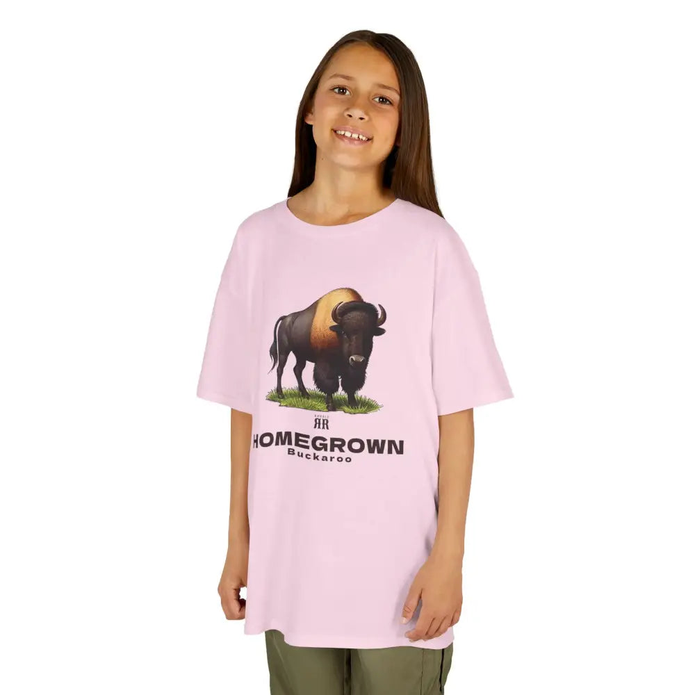 Bison Spirit Youth Tee - Double R Western™ - Kids Heavy Cotton™ Tee - Light Pink / XS - Kids clothes
