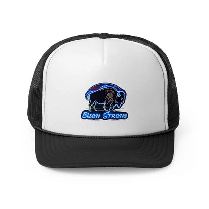 Bison Strong Midnight Edition Trucker Hat – Neon Western Bison Cap (Black Royal Red/White/Blue) | Double R Western™