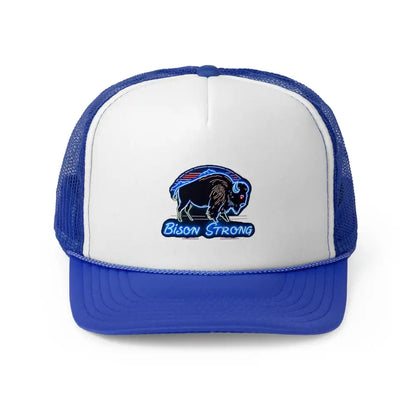 Bison Strong Midnight Edition Trucker Hat – Neon Western Bison Cap (Black Royal Red/White/Blue) | Double R Western™