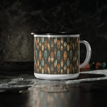 Boho Feather Trail Enamel Camp Mug Perfect for Camping & Outdoor Adventures 12oz / Black Rim Mug