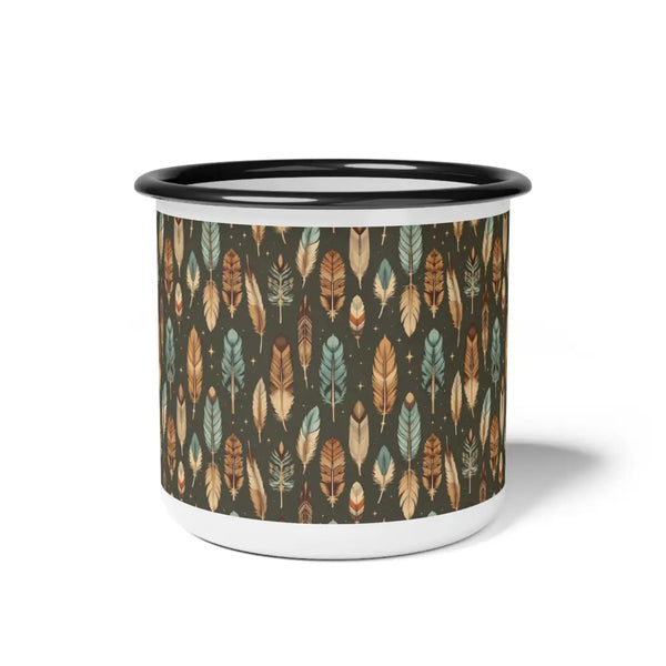 Boho Feather Trail Enamel Camp Mug Perfect for Camping & Outdoor Adventures 12oz / Black Rim Mug
