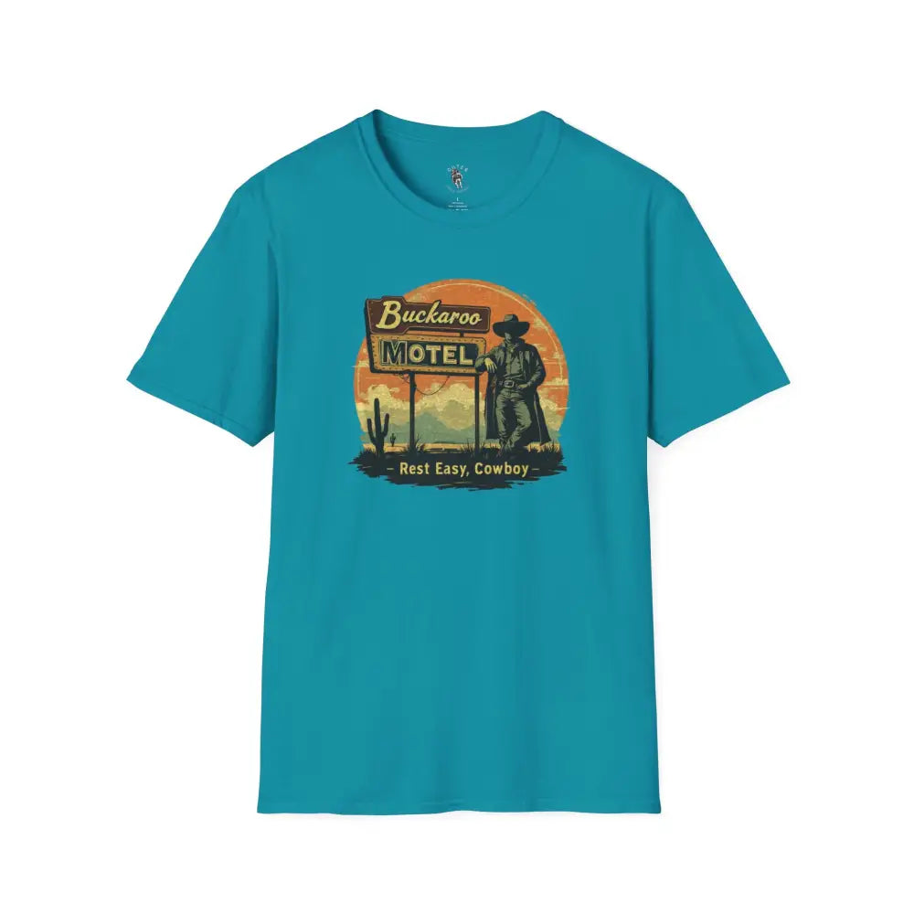’Buckaroo Motel’ - Double R Western’s™ - Softstyle T-Shirt - S / Tropical Blue - T-Shirt