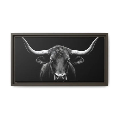 Bucking Bull Midnight Edition Framed Canvas Art Wrap Double R Western™ 20’’ x 10’’ (Horizontal) / Espresso / 1.25’’