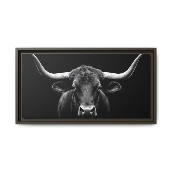 Bucking Bull Midnight Edition Framed Canvas Art Wrap Double R Western™ 20’’ x 10’’ (Horizontal) / Espresso / 1.25’’