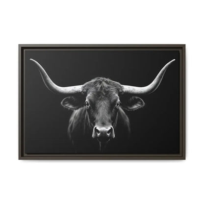 Bucking Bull Midnight Edition Framed Canvas Art Wrap Double R Western™ 24″ x 16″ (Horizontal) / Espresso / 1.25’’ Canvas
