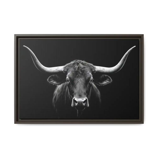 Bucking Bull Midnight Edition Framed Canvas Art Wrap Double R Western™ 24″ x 16″ (Horizontal) / Espresso / 1.25’’ Canvas