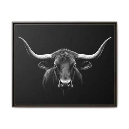 Bucking Bull Midnight Edition Framed Canvas Art Wrap Double R Western™ 30’’ x 24’’ (Horizontal) / Espresso / 1.25’’