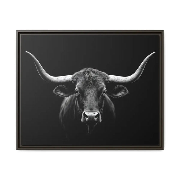 Bucking Bull Midnight Edition Framed Canvas Art Wrap Double R Western™ 30’’ x 24’’ (Horizontal) / Espresso / 1.25’’