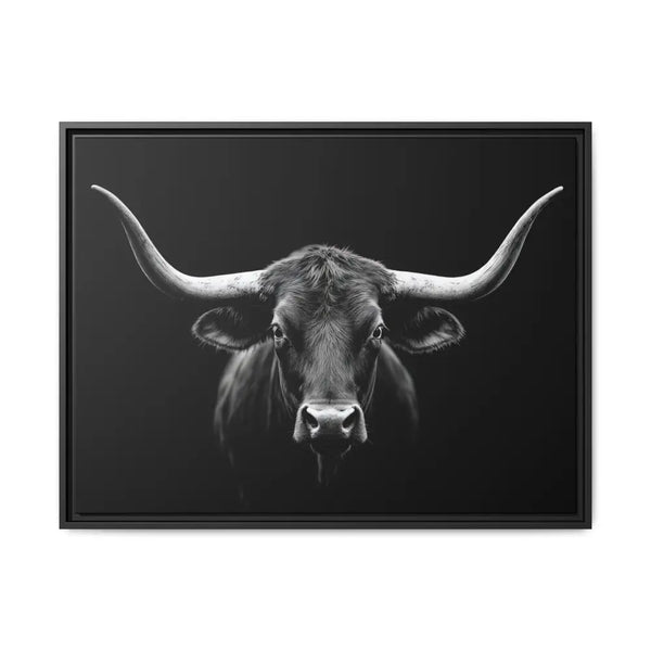 Bucking Bull Midnight Edition Framed Canvas Art Wrap Double R Western™ 32’’ x 24’’ (Horizontal) / Black / 1.25’’ Canvas