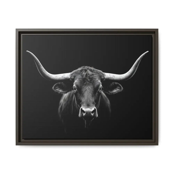 Bucking Bull Midnight Edition Framed Canvas Art Wrap Double R Western™ 20″ x 16″ (Horizontal) / Espresso / 1.25’’ Canvas