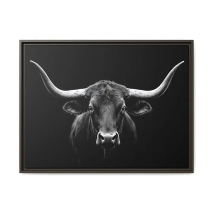 Bucking Bull Midnight Edition Framed Canvas Art Wrap Double R Western™ 32’’ x 24’’ (Horizontal) / Espresso / 1.25’’