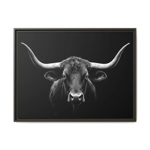 Bucking Bull Midnight Edition Framed Canvas Art Wrap Double R Western™ 32’’ x 24’’ (Horizontal) / Espresso / 1.25’’