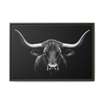 Bucking Bull Midnight Edition Framed Canvas Art Wrap Double R Western™ 30″ x 20″ (Horizontal) / Espresso / 1.25’’ Canvas