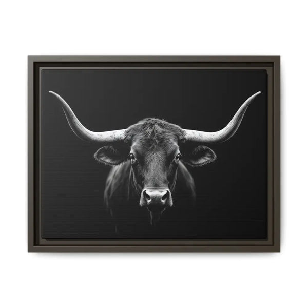 Bucking Bull Midnight Edition Framed Canvas Art Wrap Double R Western™ 16″ x 12″ (Horizontal) / Espresso / 1.25’’ Canvas