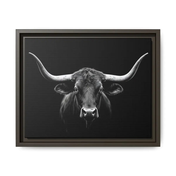 Bucking Bull Midnight Edition Framed Canvas Art Wrap Double R Western™ 14″ x 11″ (Horizontal) / Espresso / 1.25’’ Canvas