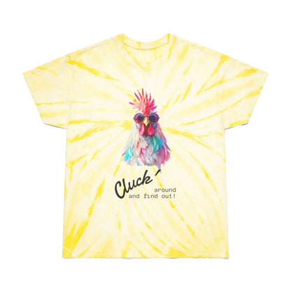 ’Cluck Around and Find Out!’- Tie Die- Double R western’s Hot Off The Trail - Pale Yellow / S - T-Shirt