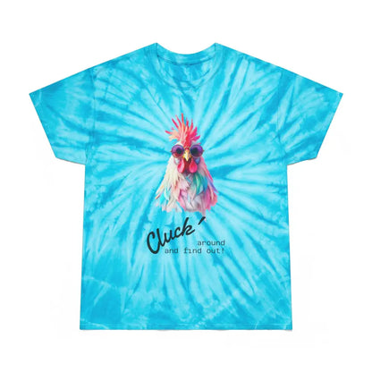 ’Cluck Around and Find Out!’- Tie Die- Double R western’s Hot Off The Trail - Turquoise / S - T-Shirt