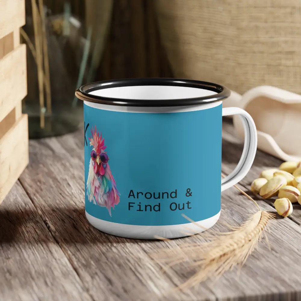 Cluck Around - Enamel Camp Mug – Double R Western’s Hot Off The Trail - 12oz / Black Rim - Mug