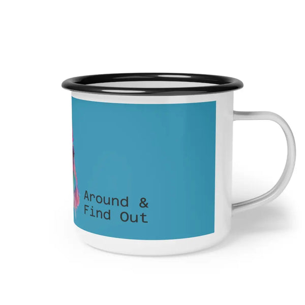 Cluck Around Enamel Camp Mug – Double R Western’s Hot Off The Trail 12oz / Black Rim Mug