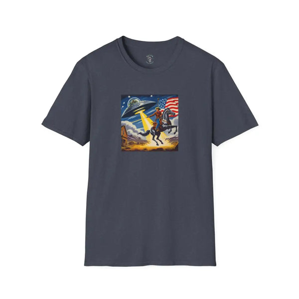 Cosmic Cowboy Adventure T Shirt – Gildan 6400 Softstyle | Double R Western™ Heather Navy / XS T Shirt
