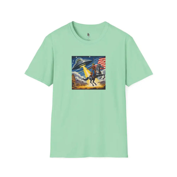 Cosmic Cowboy Adventure T Shirt – Gildan 6400 Softstyle | Double R Western™ Mint Green / S T Shirt