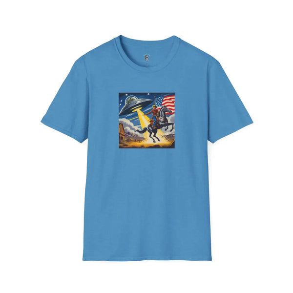 Cosmic Cowboy Adventure T Shirt – Gildan 6400 Softstyle | Double R Western™ Heather Sapphire / S T Shirt