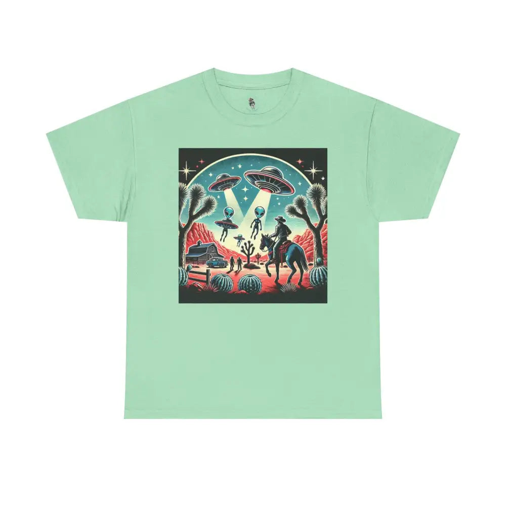 ’Cosmic Cowboys: Desert Showdown’ -Double R Western™ - Basic Heavy Cotton Tee - T-Shirt