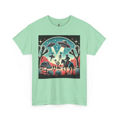 ’Cosmic Cowboys: Desert Showdown’ -Double R Western™ - Basic Heavy Cotton Tee - Mint Green / S - T-Shirt