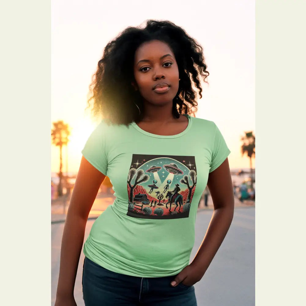 ’Cosmic Cowboys: Desert Showdown’ -Double R Western™ - Basic Heavy Cotton Tee - T-Shirt
