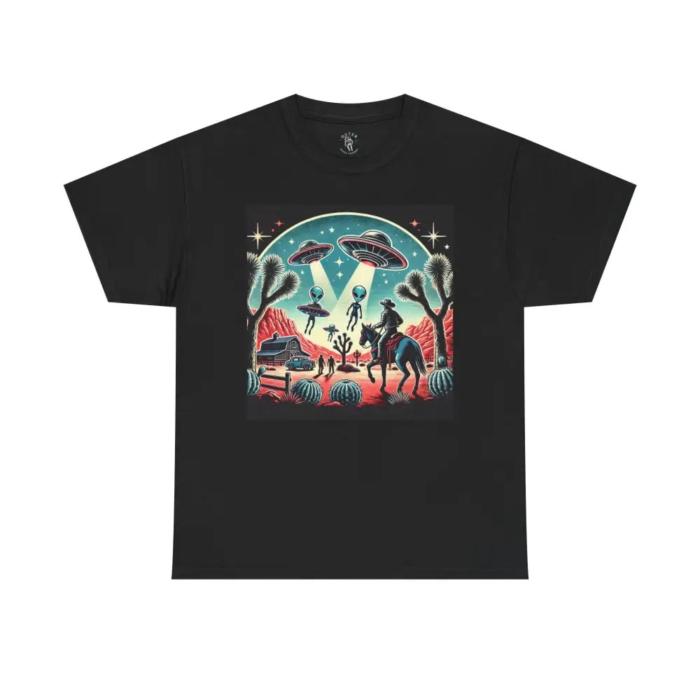 ’Cosmic Cowboys: Desert Showdown’ -Double R Western™ - Basic Heavy Cotton Tee - Black / S - T-Shirt