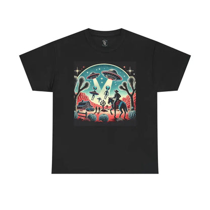 ’Cosmic Cowboys: Desert Showdown’ -Double R Western™ - Basic Heavy Cotton Tee - Black / S - T-Shirt