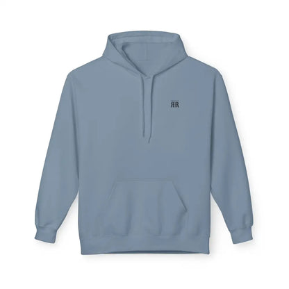 ’Double R Home Grown Strong’ Men’ Hooded Sweatshirt Back Graphic Design S / Stone Blue Hoodie