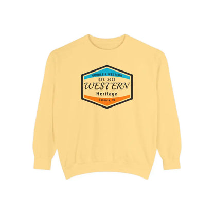 Double R Western™ Heritage Unisex Garment Dyed Sweatshirt – | Western Style Crewneck | Tetonia ID Butter / S Sweatshirt