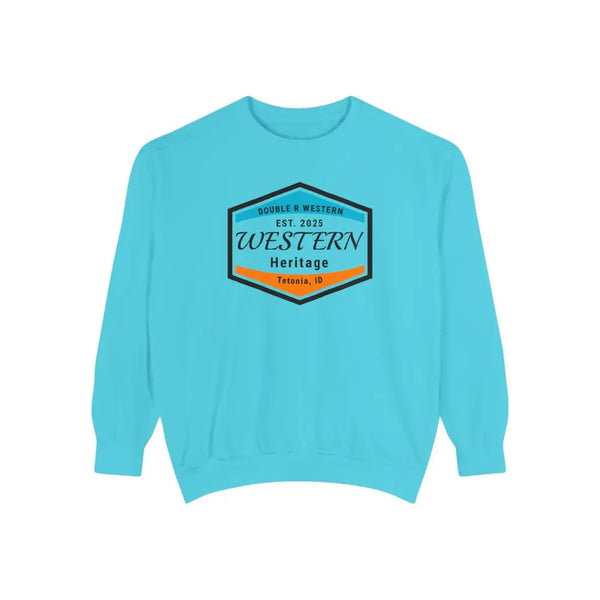 Double R Western™ Heritage Unisex Garment Dyed Sweatshirt – | Western Style Crewneck | Tetonia ID Sweatshirt