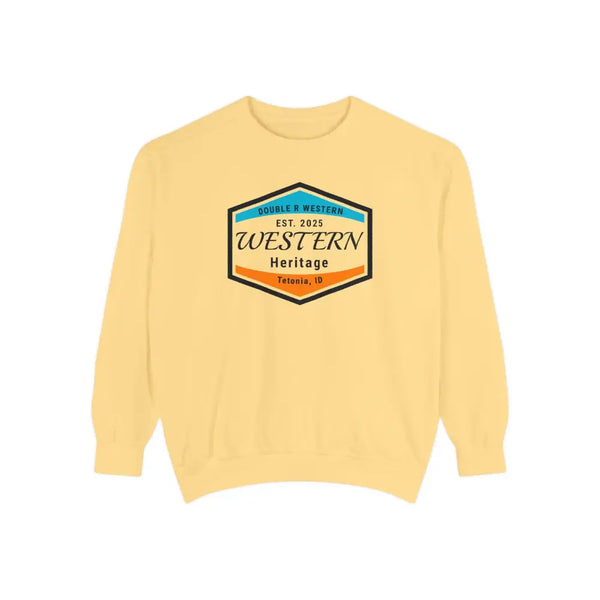 Double R Western™ Heritage Unisex Garment Dyed Sweatshirt – | Western Style Crewneck | Tetonia ID Butter / S Sweatshirt