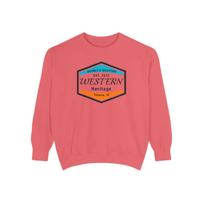Double R Western™ Heritage Unisex Garment Dyed Sweatshirt – | Western Style Crewneck | Tetonia ID Watermelon / S