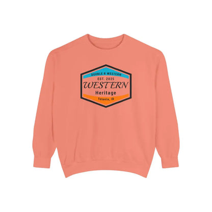 Double R Western™ Heritage Unisex Garment Dyed Sweatshirt – | Western Style Crewneck | Tetonia ID Terracotta / S