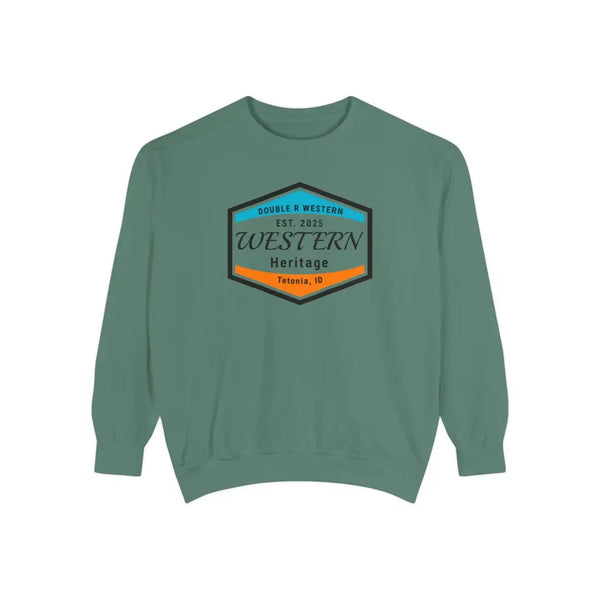 Double R Western™ Heritage Unisex Garment Dyed Sweatshirt – | Western Style Crewneck | Tetonia ID Light Green / S