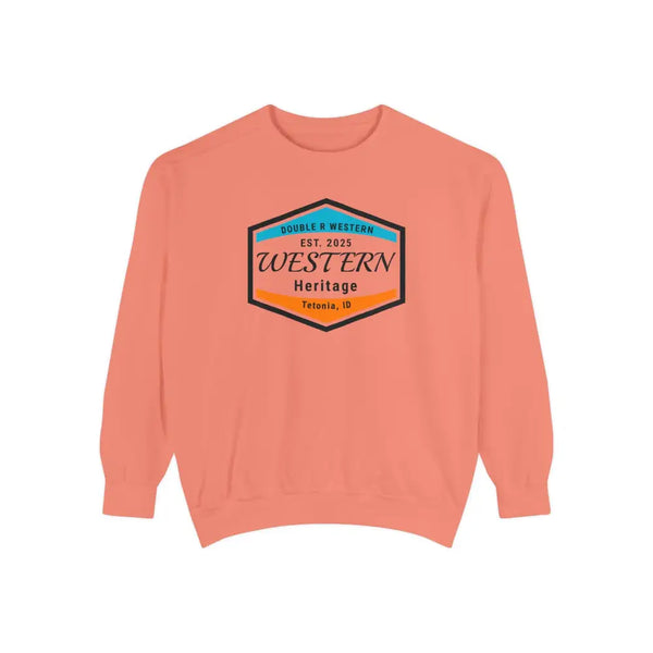 Double R Western™ Heritage Unisex Garment Dyed Sweatshirt – | Western Style Crewneck | Tetonia ID Terracotta / S