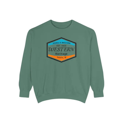 Double R Western™ Heritage Unisex Garment Dyed Sweatshirt – | Western Style Crewneck | Tetonia ID Light Green / S