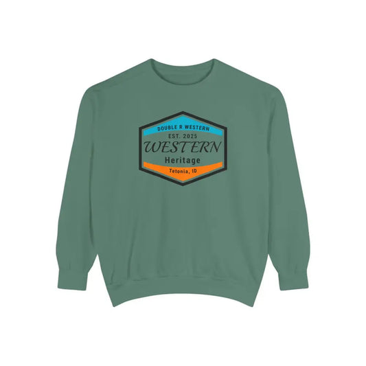 Double R Western™ Heritage Unisex Garment Dyed Sweatshirt – | Western Style Crewneck | Tetonia ID Light Green / S