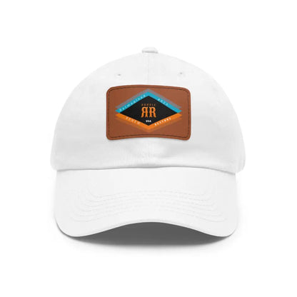 ’Double RR Reimagined 2025’’’ Double R Western’s Dad Hat with Leather Patch (Rectangle) White / Light Brown patch