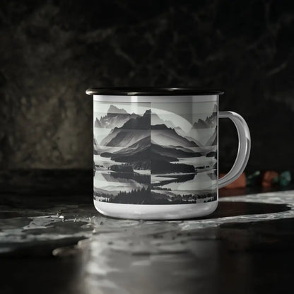 ’Embrace the Wilderness’ Double R Western abstract Enamel Camp Cup 12oz / Black Rim Mug